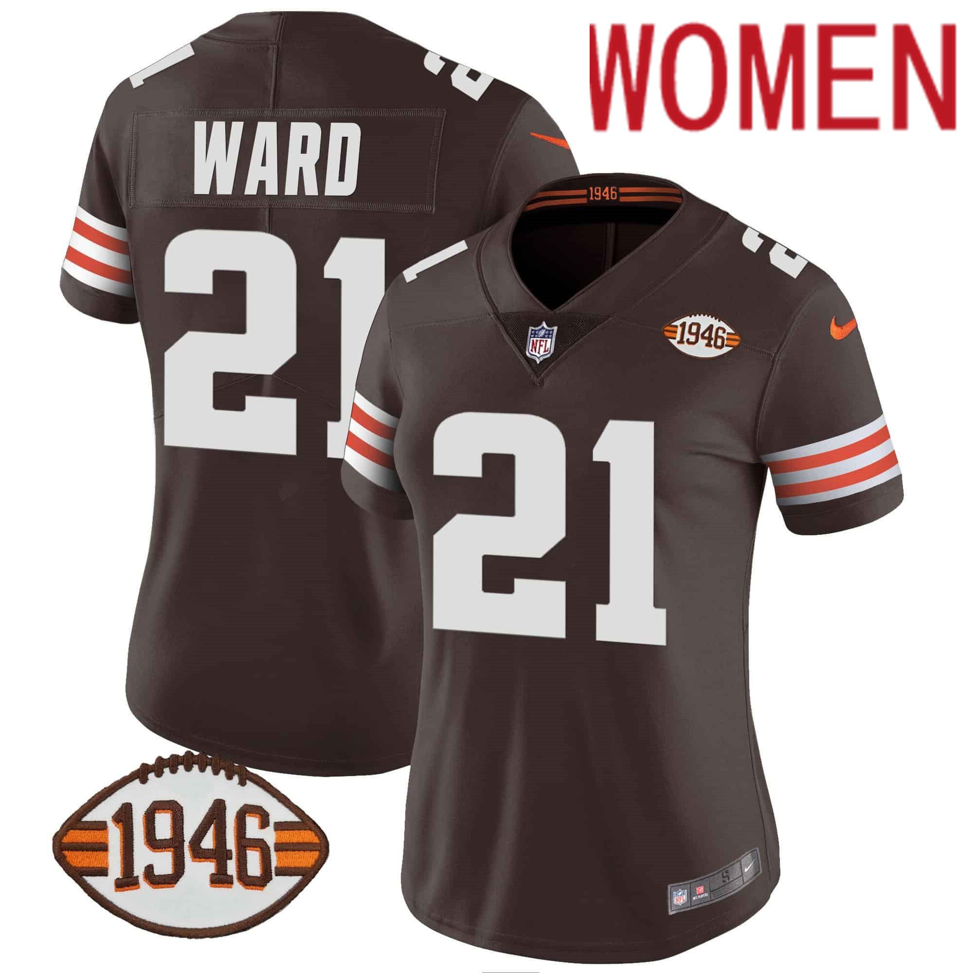 Women Cleveland Browns #21 Ward Brown 1946 75th Anniversary Patch 2024 Nike NFL Jersey style 1